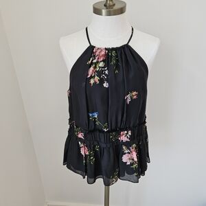 Floral Halter Neck Top - Black
